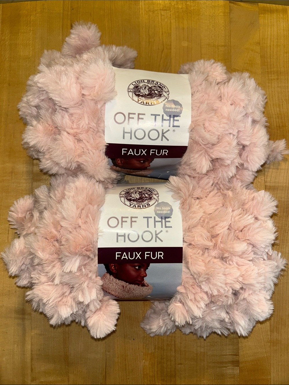 Lion Brand Yarn Off The Hook Faux Fur Yarn in Soft Pink x 2
